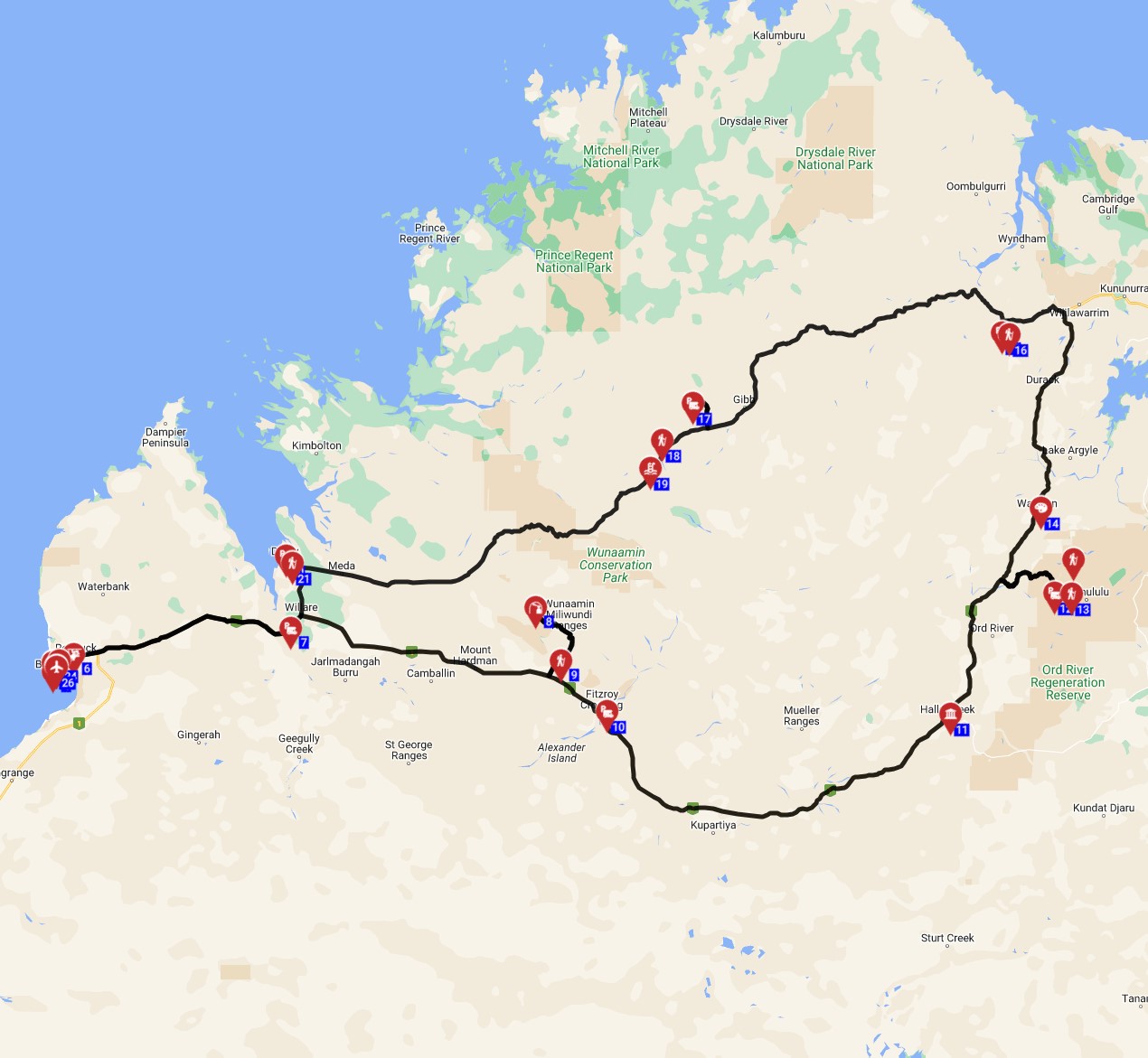 Map for Broome round trip